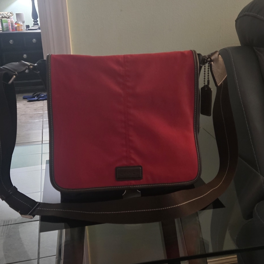 Coach Nylon Red And Blue Messenger Bag Stylish Unisex.